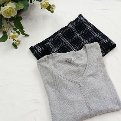 China 2022 New Fashion Breathable Comfortable Pajamas Top Customs And Pants Long Sleeve Woman 2 Pieces Set Knit Women Pajamas for sale