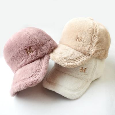 China COMMON Korean Adjustable Warm Wool Plush Winter Solid Color Version Baseball Hat Cap Sports Cute Hats for sale