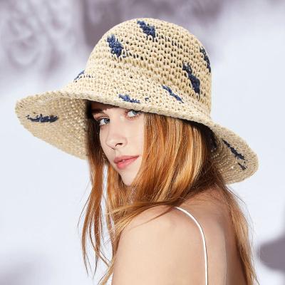 China Handmade Eco-Friendly Two Tone Sun Hat Crochet Hollow Straw Hats With Logo Wholesale Custom Made 2022 for sale