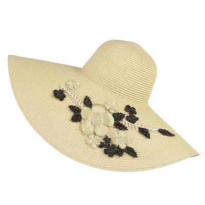 China Hot Sale Eco-Friendly Sun Hats Beach Straw Fashion Women 2022 Wide Brim Floppy Hat For Protection Embroidery for sale