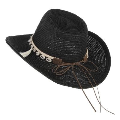 China 2022 Fashion Women's Sun Hat Rope Shell Cowboy Promotional Panama Straw Hat Eco-friendly Wholesale for sale