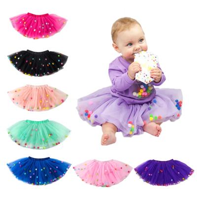 China Anti-wrinkle 5 Layers Soft Tulle Pom Pom Tutu Skirt Babies Princess Dress Dance Party Wear Girl Boutique Kids Skirt With Cotton Lining for sale