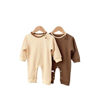 China Autumn Beige Brown Newborn Knitted Cotton Long Sleeve High Quality Overalls Solid Baby Romper for sale