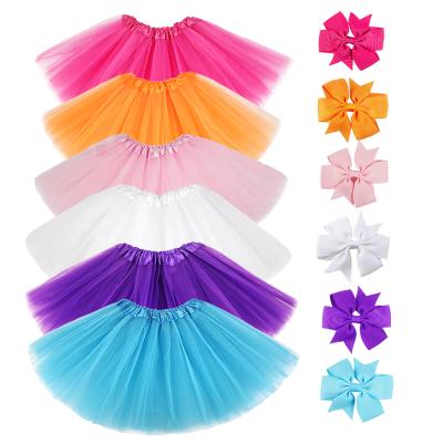 China Newest Next Anti-wrinkle 3 Layered Tulle Tutu Skirt For Girls With Hair Clip Ballet Dress Up Kids Children Tutu Skirts Hairbow for sale