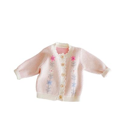 China Yiwu Viable Hand Embroidery Knitted Cardigan Jacket Toddler Babies Long Sleeve Top Newborn Pink Sweater Coat for sale