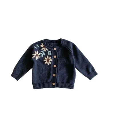 China Sustainable Spring Autumn Toddler Clothes Embroidered Blue Coat Newborn Baby Sweater Infant Knitted Cardigan Coats for sale