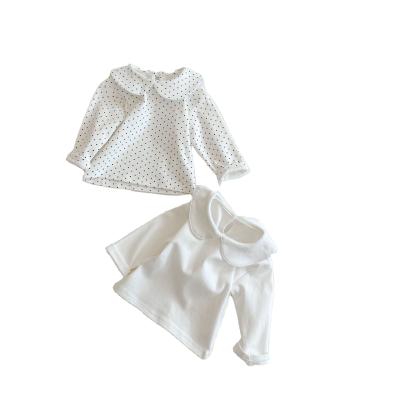 China Spring Plain Anti-pilling Casual Baby Doll Collar Tops Easy Matching Long Sleeve Kids T-Shirt for sale