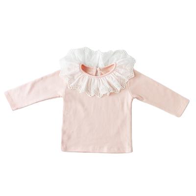 China Anti-pilling Spring Autumn Long Sleeve Ruffles Collar Tops Casual Solid Color Cotton Toddler Babies Bottoming Shirts for sale