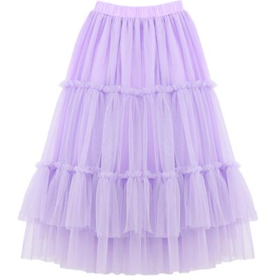 China Yiwu Breathable Ruffles Long Skirt for Girls, Summer Soft Chiffon Pettiskirt Tutu, Pink Ballet Tutu Skirts for Kids 2-14Y for sale