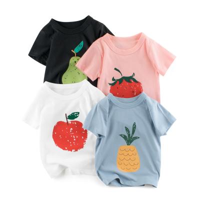 China QUICK DRY Baby Boy Girls Sleeve Shirts Solid Color Crewneck Cotton T-shirt Short Casual Clothes Print Cute Fruit Tops for sale