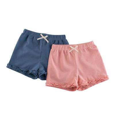 China Breathable Summer Kids Girls Shorts Solid Color Baby Basics Cotton Bow Ruffle Short Pants Fashions Newborn Casual Pants For 1-8Y for sale