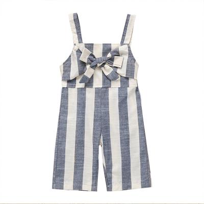 China Breathable Toddler Baby Stripes Bell-Bottom Pants Romper Jumper With Bow Summer Square Neck Strap Suspenders For Kids Girl for sale