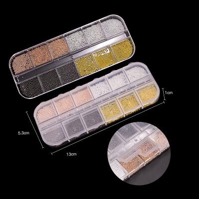 China New 12 Grid Metal Long Strip Box Stainless Steel Bead Mix Gold Silver DIY Nail Art 3D Decoration for sale