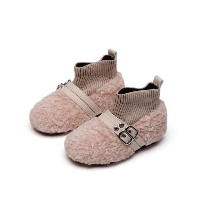 China Toddler Baby Winter Slippers Breathable Warm Girls Bootie Faux Fur Indoor Plush Striped Boots Kids Soft Winter Outdoor Shoes for sale