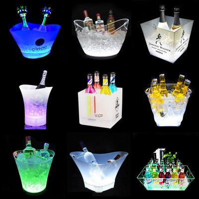 China Viable custom wholesale acrylic beer logo wine ice bucket plastic tongs printing with led light for sale