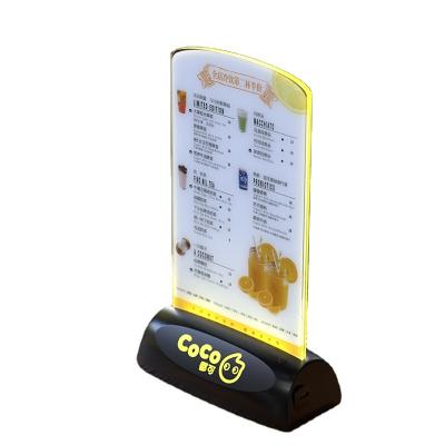 China Customized Acrylic+ABS laser cut arcylic ABS base logo led lighted restaurant menu table tent for sale