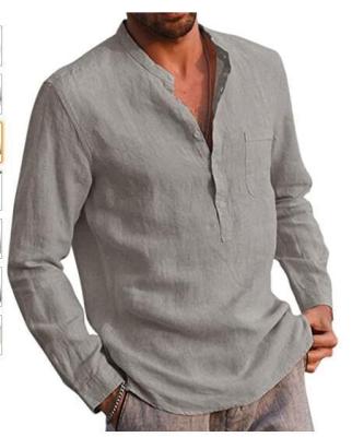 China Anti-pilling Men's Long Sleeve V-Neck Beach Canvas Shirt Casual Men Wear for sale