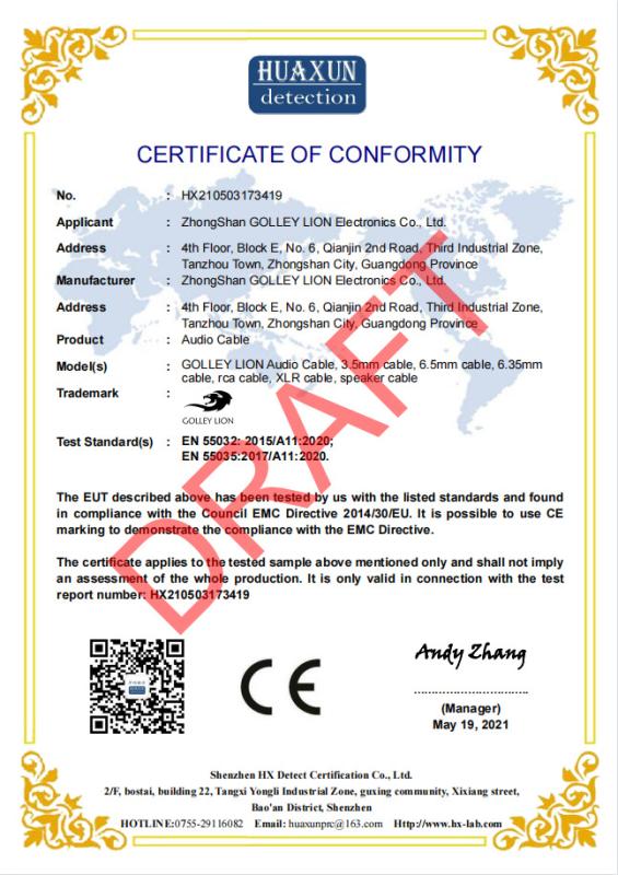 CE - Zhongshan Golley Lion Electronic Co., Ltd.