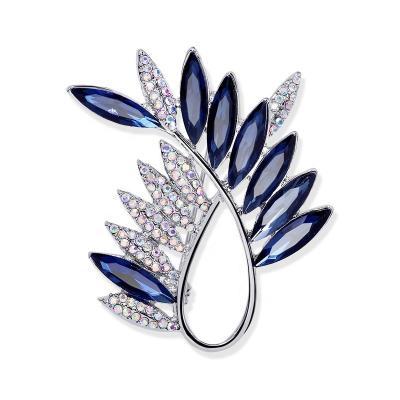 China Brooch Gold Luxury True Glass Plating Alloy New Designer Crystal Oversized Leaf Pin Type for sale