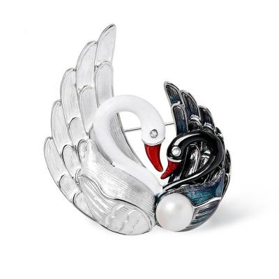 China Import Luxury Professional Freshwater Pearl Plating Alloy Individuality Designer Ename Goose Brooch Hand Painted Pin for sale