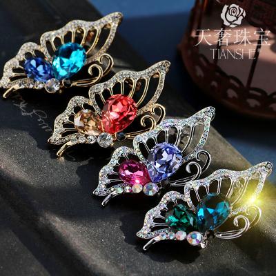 China New Luxury Luxury Oversized Alloy Plating Real 24K Gold Imported Austrian Crystal Rhinestones Butterfly Brooches Pins for sale