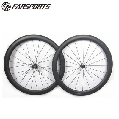 China Farsports New Design Full Carbon Fiber 50mm Depth Carbon Wheels Tubeless Clincher No External Holes Compatible With DT350S+ Sapim Spoke for sale