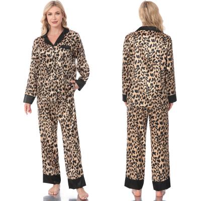 China QUICK DRY designer satin pajamas women's satin leopard print silk pajamas women's sleepwear for sale