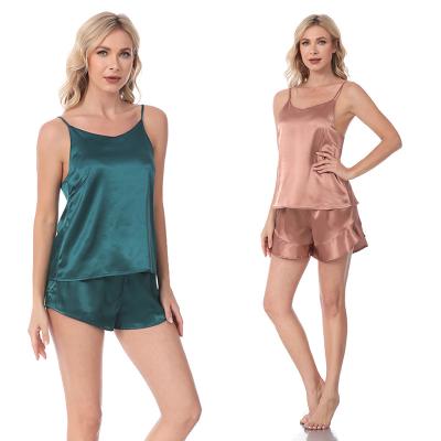 China Wholesale QUICK DRY Sleeveless Satin Silk Pajamas Set Women Shorts Set for sale