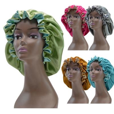 China Wholesale Fashion Double Layer Satin Bonnets Designer Women Hair Bonnets Silk Hood for sale