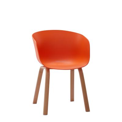 China Cheap Elegant Factory Price Armrest Orange Coffee Dining Chair With Metal Leg for sale