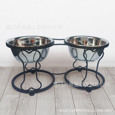 China Top Sale Wholesale Metal Food Water Double Stocked Viable Pet Feeder Raised Stainless Steel Dog Bowl With Iron Stand for sale