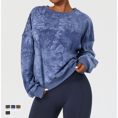 China Dye Tie Long Sleeve Cropped Sweatshirt Women's Crop Top Women's Hoodies Breathable Pullover Sweater for sale