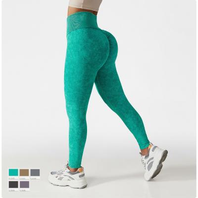 China Breathable Women Acid Washed High Waist Smile Contour Workout Seamless Booty Leggings Butt Lifting Stretch Fitness Gym Yoga Pants Tights for sale