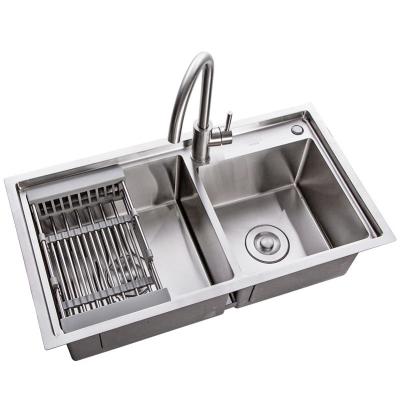 China Without Bowl Custom Size 304 Stainless Steel Double Faucet Multifunctional Handmade Kitchen Sink For Home for sale