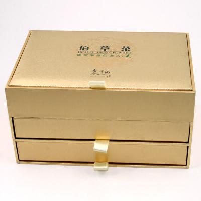 China Handmade Custom Logo Printed Wholesale Packaging Tea Boxes With Two Drawers for sale