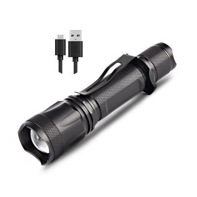 China Emergency 5 Modes 10 Modes T6 L2 USB Flashlight Flashlight Torch Micro Police Aluminum Bottom Tactical Military Torch for sale