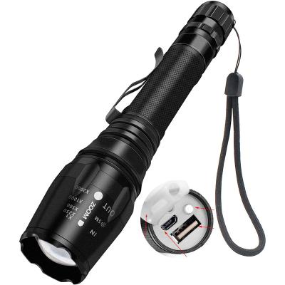 China 5000lm USB LED Emergency Light 5000lm USB Rechargeable Strong Outdoor Tactical Tactical Military Rechargeable Flashlight With Breaker for sale