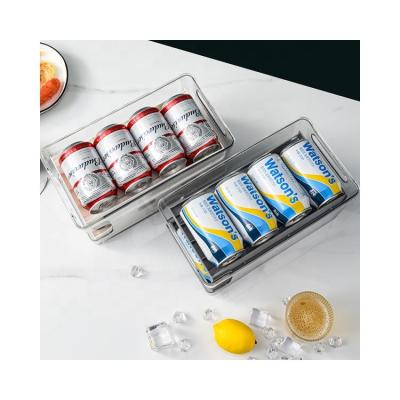 China Steamable Household Kitchen Refrigerator Beer Soda Beverage Can Storage Stretch Auto Filling Plastic Transparent Storage Box for sale