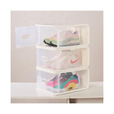 China Viable Wholesale Modern Luxury Large Stackable Shoe Containers Clear Transparent Plastic Shoe Storage Box Organizer for sale