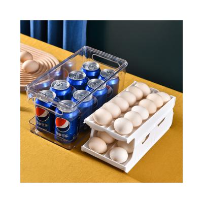 China Kitchen Food Organizer Storage Container Refrigerator Viable Hot Selling White Plastic Automatic Egg Rolling Storage Box for sale