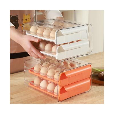 China Hot Selling Cheap Transparent Plastic Refrigerator Viable Kitchen Storage Containers 2 Layer Grids Egg Trays Storage Drawer Box for sale