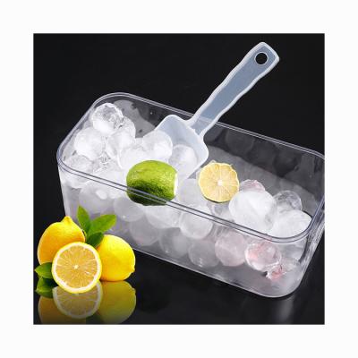 China Modern Homemade Ice Cream Plastic Silicone Storage Frozen Ice Cube Tool Tray Mold With Box Bins for sale