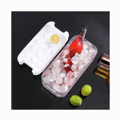 China Luxury High Quality Refrigerator Stocked Freezing 30 Grid Round Silicone Ice Cube Tray Molds And Plastic Storage Circular Box for sale