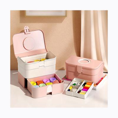 China Double Layers Workable Sewing Kit Supplies Storage Case Travel Accessories Sewing Organizer for sale