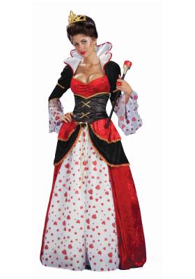 China Alice in Wonderland Costumes Deluxe Gown Queen of Hearts Womens Costume in red with dress waist cincher size S to 3Xl for sale