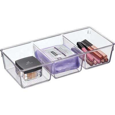 China 3 Section Plastic Acrylic Cosmetic Tray Storage Box Makeup Viable Organizer Display For Vanity Cabinet for sale