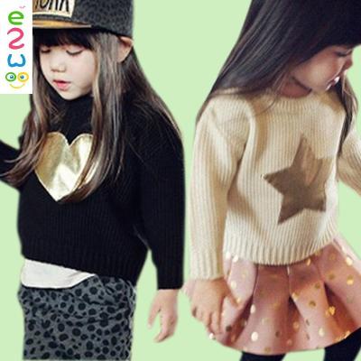 China Anti-pilling 2015 winters O-neck star or heart pattern kids girl sweater for sale