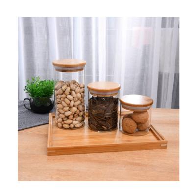 China WITH LID Tea Coffee Sugar Wood Lid Glass Airtight Canister Kitchen Storage Bot for sale