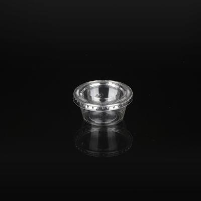 China 60ml Disposable Disposable Plastic Condiment Cup Mini Sauce 2 Serving Cup Clear PET With Flat Lid for sale