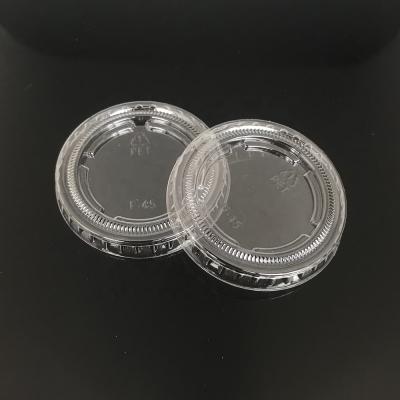 China 45mm Disposable Party Cup Lid PLA , Clear PET Flat Lid For Sauce Cup for sale